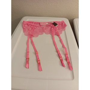 Nwt Women's Boutique Pink Lace Floral Sheer Garter Belt Size Large